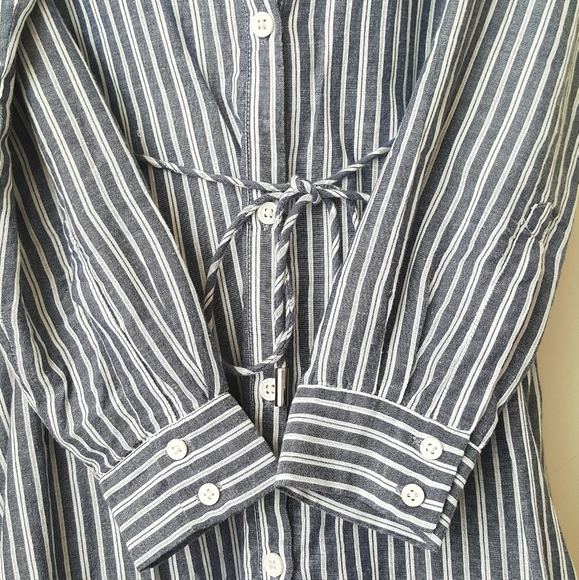 French Connection Cotton Blue White Stripe Shirtdress Jacket Small Nautical - Picture 7 of 12